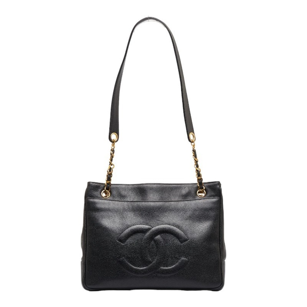Chanel Deca Coco Mark Chain Tote Bag Shoulder Bag Black